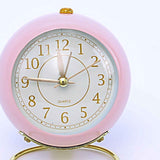European Style Metal Clock Ingenious Mute Round Children Electronic Quartz Alarm Clock for Living Room Bedroom Pink In Australia - Darrahopens