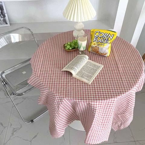 Desk Tablecloth Plaid Table Cover Linen Cotton Backdrop Dustproof Home Decoration for Office Dormitory Pink 150x150cm / 59.1x59.1in In Australia - Darrahopens