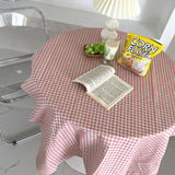 Desk Tablecloth Plaid Table Cover Linen Cotton Backdrop Dustproof Home Decoration for Office Dormitory Pink 150x150cm / 59.1x59.1in