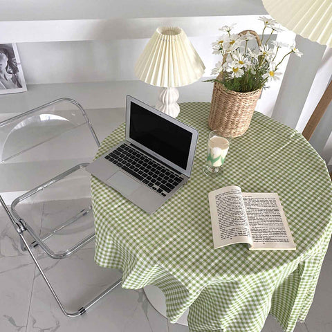 Desk Tablecloth Plaid Table Cover Linen Cotton Backdrop Dustproof Home Decoration for Office Dormitory Green 70x70cm / 27.6x27.6in In Australia - Darrahopens