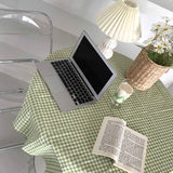 Desk Tablecloth Plaid Table Cover Linen Cotton Backdrop Dustproof Home Decoration for Office Dormitory Green 70x70cm / 27.6x27.6in In Australia - Darrahopens