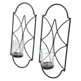 2Pcs Wall Mounted Candle Holder Iron Glass Sconces Decoration Accessories for Living Room Bedroom Black In Australia - Darrahopens