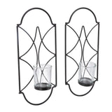 2Pcs Wall Mounted Candle Holder Iron Glass Sconces Decoration Accessories for Living Room Bedroom Black In Australia - Darrahopens