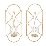2Pcs Wall Mounted Candle Holder Iron Glass Sconces Decoration Accessories for Living Room Bedroom Gold In Australia - Darrahopens