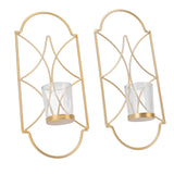 2Pcs Wall Mounted Candle Holder Iron Glass Sconces Decoration Accessories for Living Room Bedroom Gold