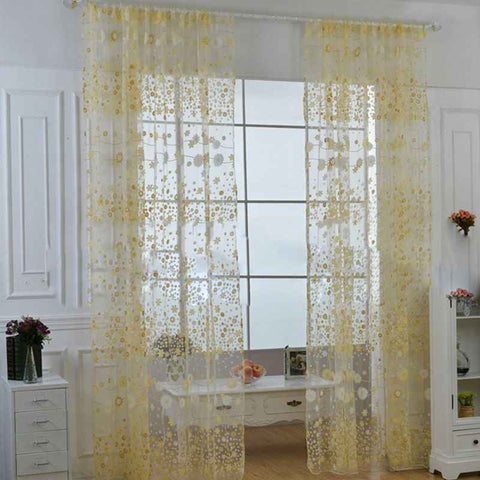Sheer Curtain Innovative Elegant Translucent Floral Voile Drapes for Living Room Study Room Bedroom Yellow 100x250cm / 39.4x98.4in (Hooks) In Australia - Darrahopens