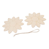 2pcs Wooden Flower Cutouts DIY Lotus Shape Unfinished Wooden Cutouts Home Garden Wood Chip Decor Pendant with 2 Hemp Rope