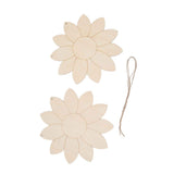 2pcs Wooden Flower Cutouts DIY Lotus Shape Unfinished Wooden Cutouts Home Garden Wood Chip Decor Pendant with 2 Hemp Rope