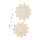 2pcs Wooden Flower Cutouts DIY Lotus Shape Unfinished Wooden Cutouts Home Garden Wood Chip Decor Pendant with 2 Hemp Rope