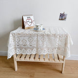 Lace Tablecloth Hollow Pattern Soft Comfortable Simple Lace Decorative Background Cloth for Home Cafe White Lace 120x120cm