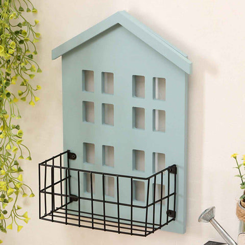 Wall Storage Shelves Hand Made Wood House Shape Wall Mounted Shelf for Bedroom Living Room Light Blue In Australia - Darrahopens