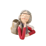 Brush Pot Pen Holder Container Cute Girl Styling Desktop Decoration Ornaments Resin Craftwork Bag Girl Red In Australia - Darrahopens