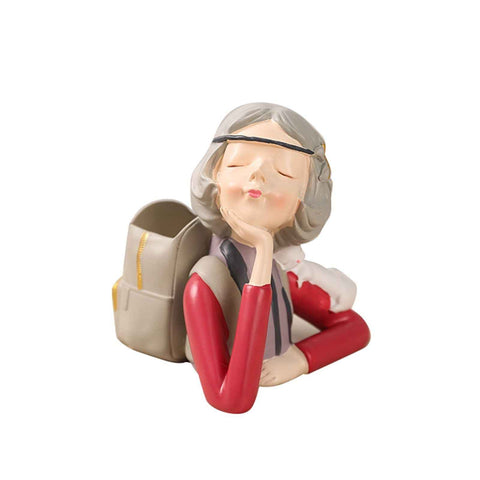 Brush Pot Pen Holder Container Cute Girl Styling Desktop Decoration Ornaments Resin Craftwork Bag Girl Red In Australia - Darrahopens
