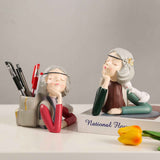 Brush Pot Pen Holder Container Cute Girl Styling Desktop Decoration Ornaments Resin Craftwork Bag Girl Red In Australia - Darrahopens