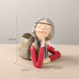 Brush Pot Pen Holder Container Cute Girl Styling Desktop Decoration Ornaments Resin Craftwork Bag Girl Red