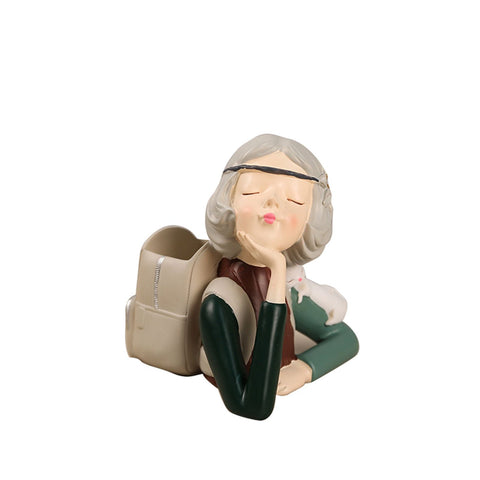 Brush Pot Pen Holder Container Cute Girl Styling Desktop Decoration Ornaments Resin Craftwork Bag Girl Green In Australia - Darrahopens