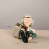 Brush Pot Pen Holder Container Cute Girl Styling Desktop Decoration Ornaments Resin Craftwork Bag Girl Green In Australia - Darrahopens