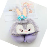 Hooded U Shaped Pillow Cute Cartoon Travel PP Cotton U Shaped Neck Pillow for Airplane Seat Purple Rabbit In Australia - Darrahopens