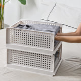 Stackable Storage Basket Plastic Large Open Drawer Wardrobe Cloth Container for Bedroom Living Room Offwhite