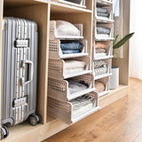 Stackable Storage Basket Plastic Large Open Drawer Wardrobe Cloth Container for Bedroom Living Room Offwhite