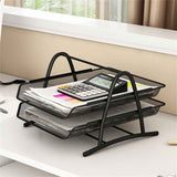 Office Desk Document Tray Mesh Bracket Paper Letter Shelf Holder Black Metal for Home Study School 2 Layers In Australia - Darrahopens