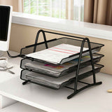 Office Desk Document Tray Mesh Bracket Paper Letter Shelf Holder Black Metal for Home Study School 3 Layers In Australia - Darrahopens