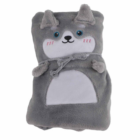 Flannel Blanket Cute Animal Shape Soft Skin Friendly Portable Nap Blanket for Sofa Bed Office Dormitory Husky 80x100cm / 31.5x39.4in