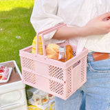 Folding Picnic Basket Stackable Storage Box Plastic Grocery Shopping Basket with Handles for Outdoor Home Pink In Australia - Darrahopens