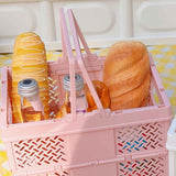 Folding Picnic Basket Stackable Storage Box Plastic Grocery Shopping Basket with Handles for Outdoor Home Pink In Australia - Darrahopens