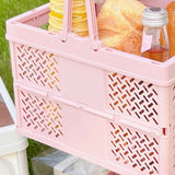 Folding Picnic Basket Stackable Storage Box Plastic Grocery Shopping Basket with Handles for Outdoor Home Pink In Australia - Darrahopens