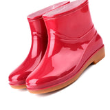 Womens Rain Boots Fashion Antiskid Short Rain Boot Round Head Radian PVC Plastic Rain Boots Red 40