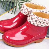 Womens Rain Boots Fashion Antiskid Short Rain Boot Round Head Radian PVC Plastic Rain Boots Red Padded 40 In Australia - Darrahopens