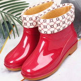 Womens Rain Boots Fashion Antiskid Short Rain Boot Round Head Radian PVC Plastic Rain Boots Red Padded 40 In Australia - Darrahopens