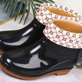 Womens Rain Boots Fashion Antiskid Short Rain Boot Round Head Radian PVC Plastic Rain Boots Black Padded 37 In Australia - Darrahopens