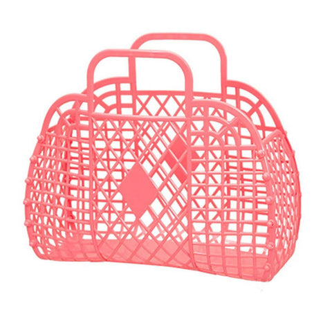 Hollow Storage Basket Plastic Reusable Portable Foldable Bag for Beach Home Bedside Shopping Toys Clothes Red 250x110x220mm/9.84x4.33x8.66in In Australia - Darrahopens