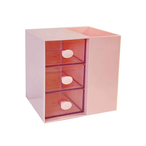 Desktop Storage Box Drawer Design Large Capacity Decorative Simple Dust Cover Skincare Storage Box Pink with Stickers In Australia - Darrahopens