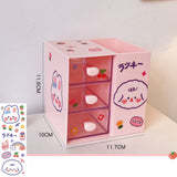 Desktop Storage Box Drawer Design Large Capacity Decorative Simple Dust Cover Skincare Storage Box Pink with Stickers