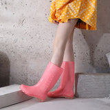 Tall Rain Boots Non Slip Waterproof Rain Shoes PVC Transparent Rain Footwear with Plush Cotton Coverfor Women Adults Pink 36 In Australia - Darrahopens