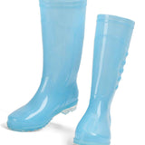 Tall Rain Boots Non Slip Waterproof Rain Shoes PVC Transparent Rain Footwear with Plush Cotton Coverfor Women Adults Blue 36
