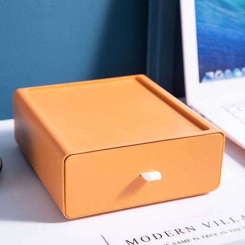 Desktop Storage Box Drawer Design Strong Load Bearing Stackable Desktop Organizer Storage Box for Stationery Orange In Australia - Darrahopens