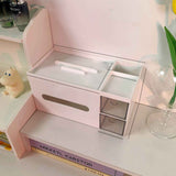 Cosmetics Storage Box Tabletop Tissue Box Lovely Decorative Paper Basket Desktop Makeup Organizer for Bedroom Dormitory White