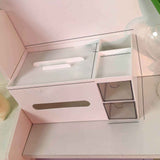 Cosmetics Storage Box Tabletop Tissue Box Lovely Decorative Paper Basket Desktop Makeup Organizer for Bedroom Dormitory White