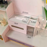 Cosmetics Storage Box Tabletop Tissue Box Lovely Decorative Paper Basket Desktop Makeup Organizer for Bedroom Dormitory White