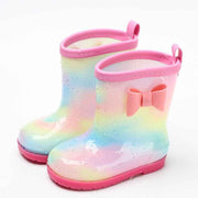1 Pair Kids Rain Boots Four Seasons Universal Children's Rainbow Bow Non Slip Waterproof Breathable Rain Boots Pink 150mm (Inner Length 145mm) In Australia - Darrahopens