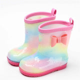 1 Pair Kids Rain Boots Four Seasons Universal Children's Rainbow Bow Non Slip Waterproof Breathable Rain Boots Pink 150mm (Inner Length 145mm) In Australia - Darrahopens