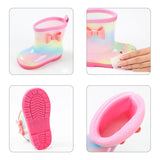 1 Pair Kids Rain Boots Four Seasons Universal Children's Rainbow Bow Non Slip Waterproof Breathable Rain Boots Pink 150mm (Inner Length 145mm) In Australia - Darrahopens
