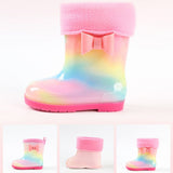 1 Pair Kids Rain Boots Four Seasons Universal Children's Rainbow Bow Non Slip Waterproof Breathable Rain Boots Pink 150mm (Inner Length 145mm) In Australia - Darrahopens