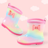 1 Pair Kids Rain Boots Four Seasons Universal Children's Rainbow Bow Non Slip Waterproof Breathable Rain Boots Pink 150mm (Inner Length 145mm)