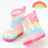 1 Pair Kids Rain Boots Four Seasons Universal Children's Rainbow Bow Non Slip Waterproof Breathable Rain Boots Pink 150mm (Inner Length 145mm)