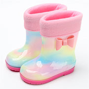 1 Pair Kids Rain Boots Four Seasons Universal Children's Rainbow Bow Non Slip Waterproof Breathable Rain Boots Pink 150mm (Inner Length 145mm)
